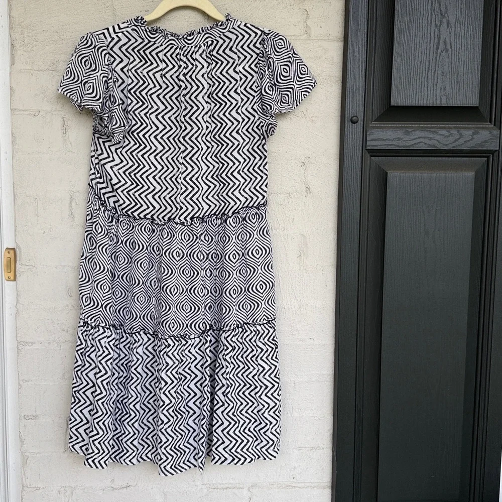 By Anthropologie Penrose Black/White Tiered Boho Mini Dress Size XS - Picture 7 of 11